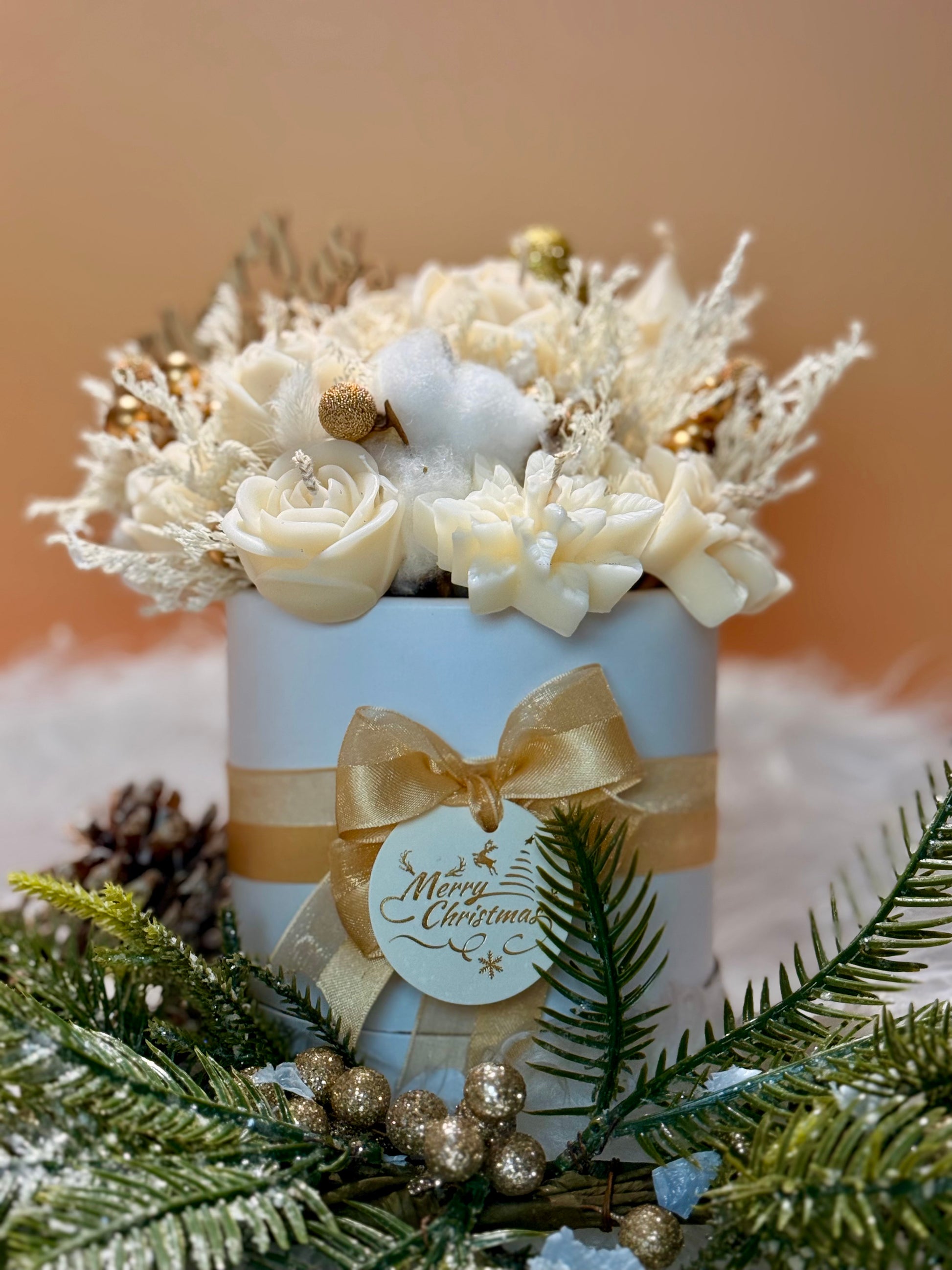 🎁 Bouquet Bougies de Noël – Collection Blanc & Or