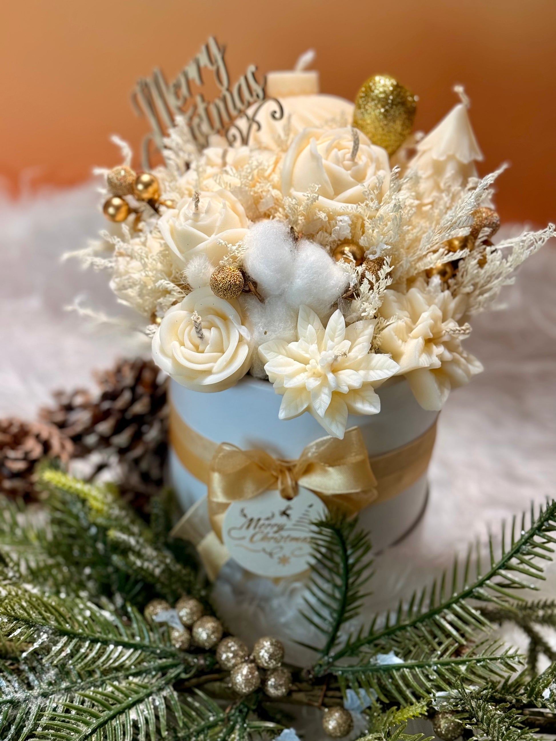 🎁 Bouquet Bougies de Noël – Collection Blanc & Or